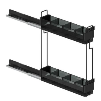 2х-ур. реш.емкость 150мм левая Premium на напр.Blum с крепл.к фасаду, разд./бут., антрацит/стекло 